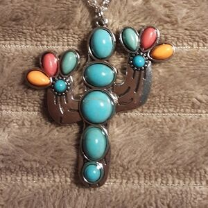Hand Crafted Cactus  Necklace Turquoise Color